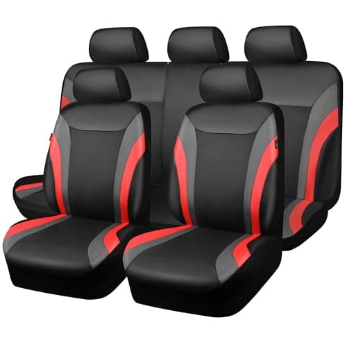 CAR PASS Leather Car Seat Covers Full Set,Waterproof Automotive Seat Covers for Cars SUV Sedan Truck,Airbag Compatible,5mm Composite Sponge,Sporty Universal Fit for Cute Women Girl (Black Red)