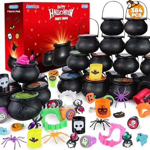 Halloween Party Favor for Kids 48 Pack Prefilled Small Plastic Witch Cauldron Halloween Miniatures Novelty Toy in Bulk Halloween Trick or Treat Toys Prizes Rewards Gifts Miniatures for Kids