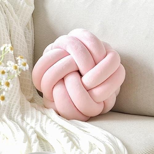VBGYA Knot Pillow Ball, Soft Decorative Throw Pillows, 11 Inch Round Plush Knotted Cushion Light Pink, Modern Home Decor for Bedroom, Sofa, Couch
