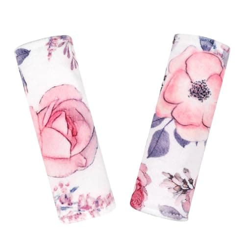 Car Seat Strap Cover for Babies Soft Car Seat Belt Covers Mink Car Seat Strap Shoulder Pads Girls Pink Floral