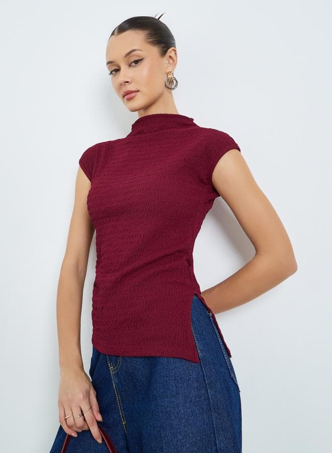 Burgundy Textured Knit Sleeveless Top