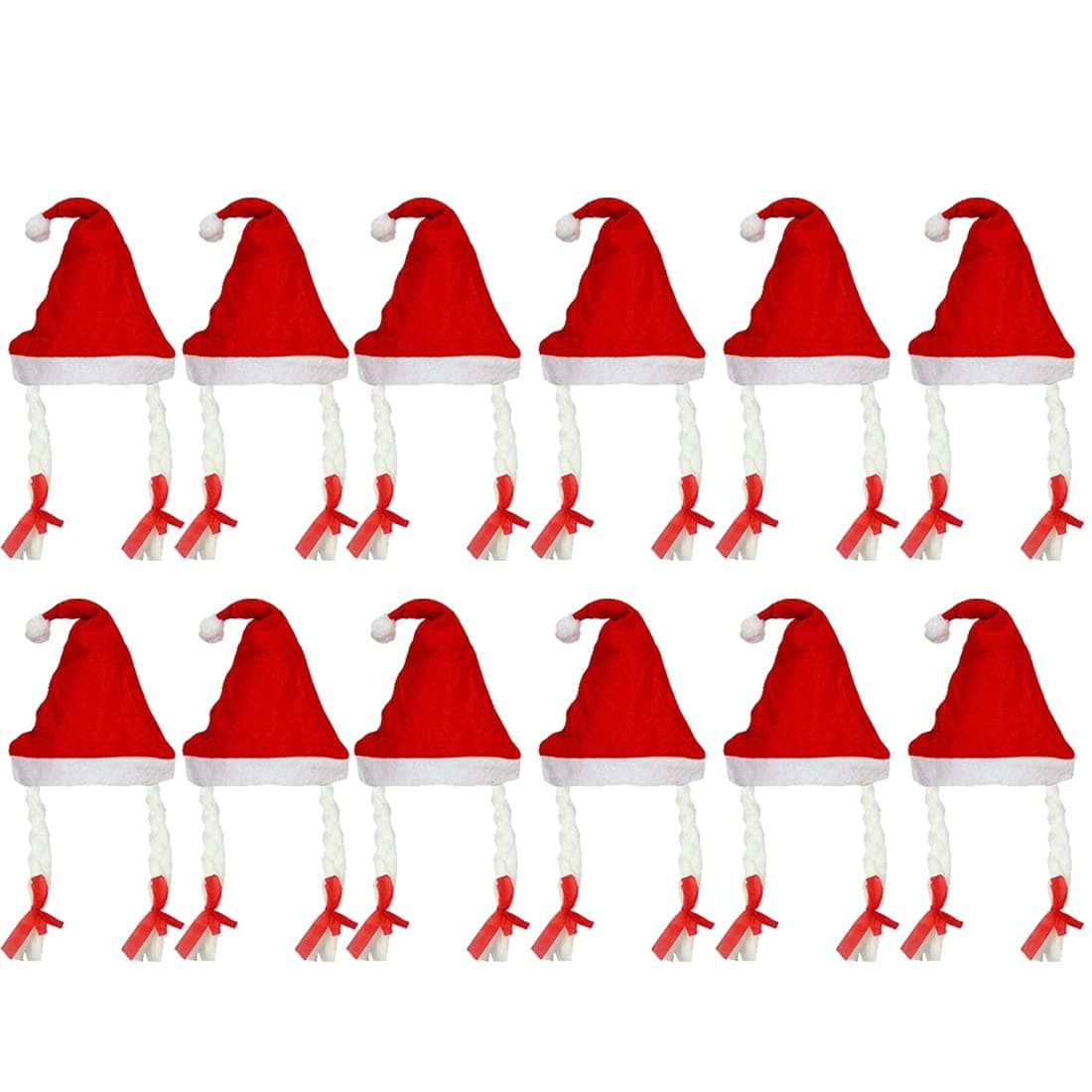 Evisha 12 Pcs Braid Plete Girls Christmas Caps Santa Caps Charistmas caps For Tree Decoration XMass Caps Hats Santa Caps Santa Claus Caps