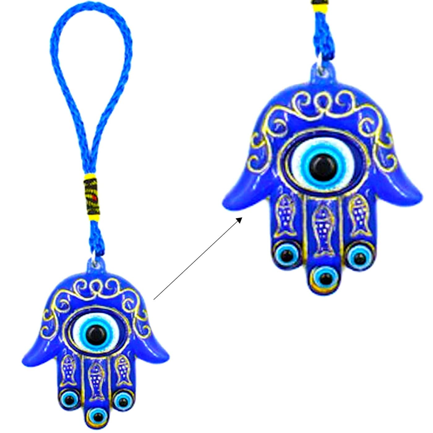 LUCKBOOSTIUM Hamsa Hand Amulet for Protection Blue White Black Evil Eye Car Charm Hamsa Evil Eye Rearview Mirror Hanging Ornament for Car Home Office Evil Eye Protection from Bad Spirits