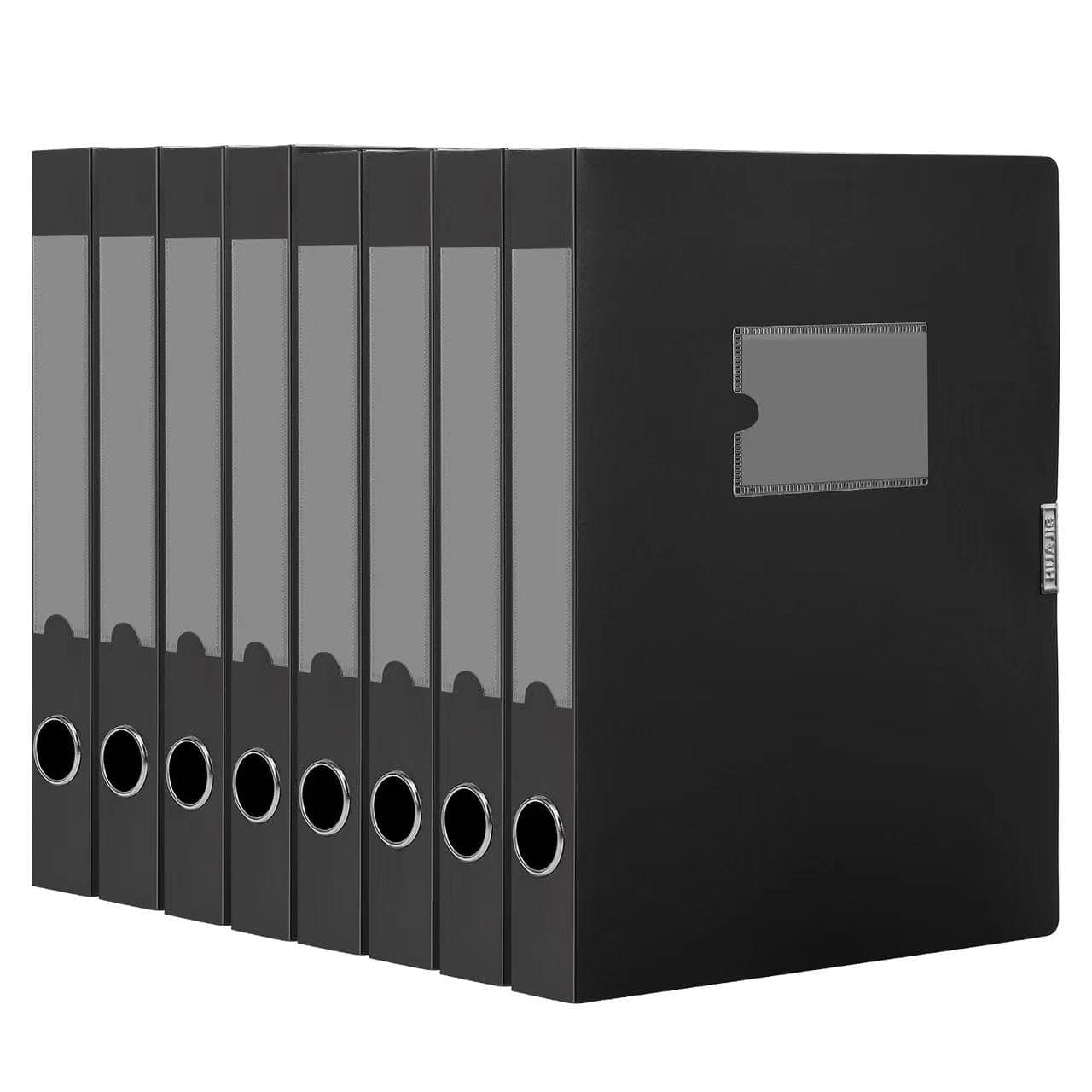 HUA JIE A4 Storage File Boxes Plastic Archives Cases with Lid File Folder Organizer Document Filing Box for office Letter Size Paper31424 cm BlackPack of 8
