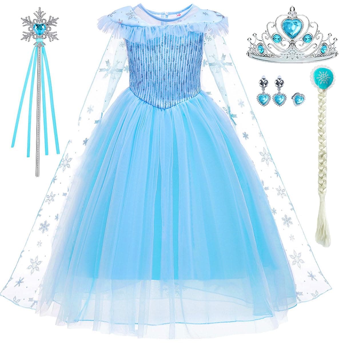 iTVTi Elsa Costume for Girls Toddler Elsa Dress Princess Halloween Birthday Outfit Blue Party Dress up with Accessories, 7-8 Years (Tag 150)