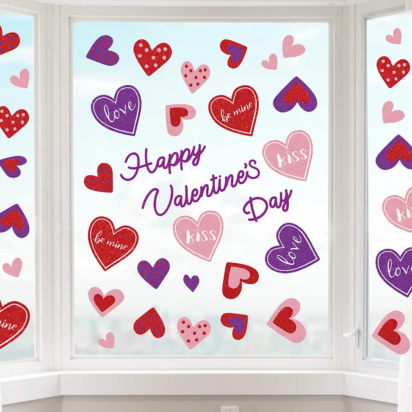 Whaline 120Pcs Valentines Day Window Clings Stickers DoubleSided Heart Window Decals Pink Red Purple PVC Stickers for Home Wedding Anniversary Party Supplies Shop Windows Glass Display Decoration