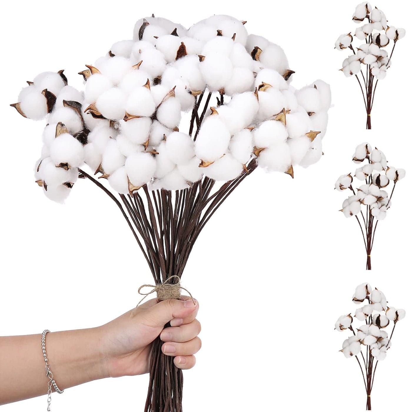 60 Pcs 60 Balls Artificial Cotton Flowers Antique Cotton Stems Farmhouse Decorations Fake Fall Vase Filler White Dried Plant Decor for Home Wedding Party Kitchen DIY Floral Arrangement
