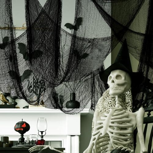 Biubee 5 Pack Halloween Decor Creepy Gauze Cloth- Black Scary Fabric Spooky Halloween Decorations Indoor Outdoor for Home Wall Haunted House Party Yard Doorway Tree Decor (30'' × 72")
