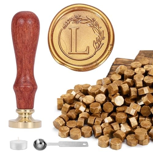 Yoption Letter Wax Seal Kit, Vintage Initial Alphabet L With Wreath Stamp and 120 Antique Gold Seal Beads