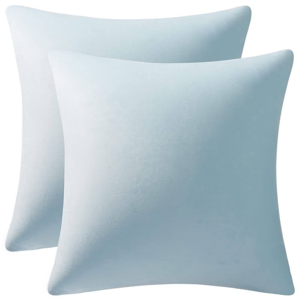 DEZENE Throw Pillow Cases 18x18 LightBlue 2 Pack Cozy Soft Velvet Square Decorative Pillow Covers for Farmhouse Home Decor