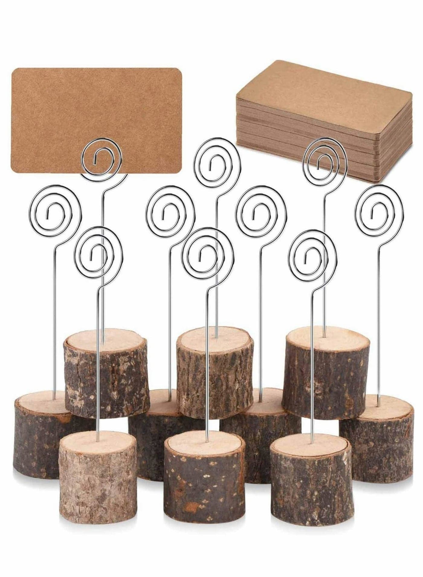 10 Pcs Place Card Holders Rustic Real Wood with Wooden Bark Table Card Holder, Note Clip for Pictures, Memo Name Cards Wedding Place Card Table Numbers Price Tags