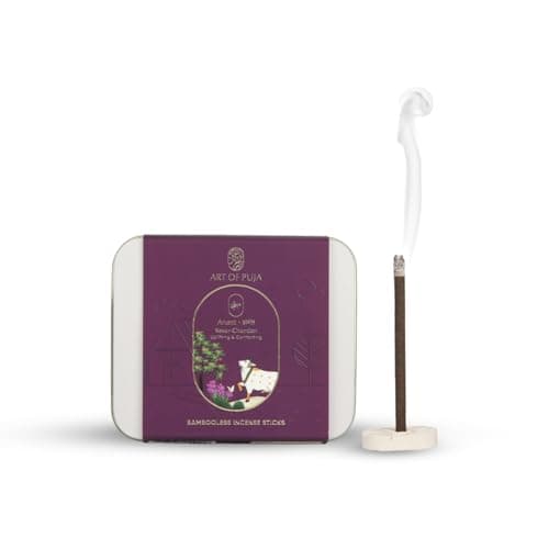 ART OF PUJA Kesar Chandan Bambooless Sticks-27 Premium Dhoop Sticks | 1 Hr Burn, 2+ Hr Fragrance | Saffron Sandalwood Aroma | Low Smoke | Free Dhoop Holder | Reusable Tin Box