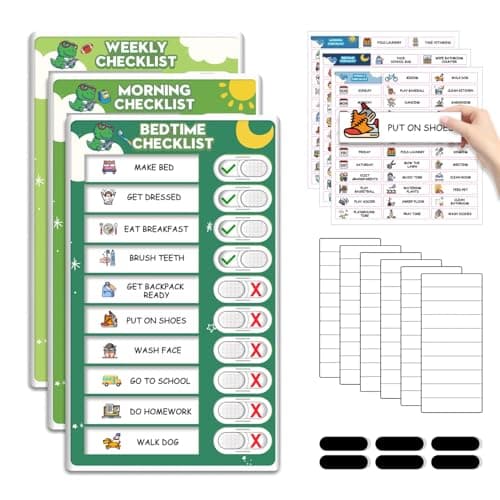 3 in 1 Upgraded Slider BedtimeMorningWeekly Routine Chart for Kids Magnetic Chore Chart for Kids with Cute Chore Stickers Cute Visual Schedule for Kid