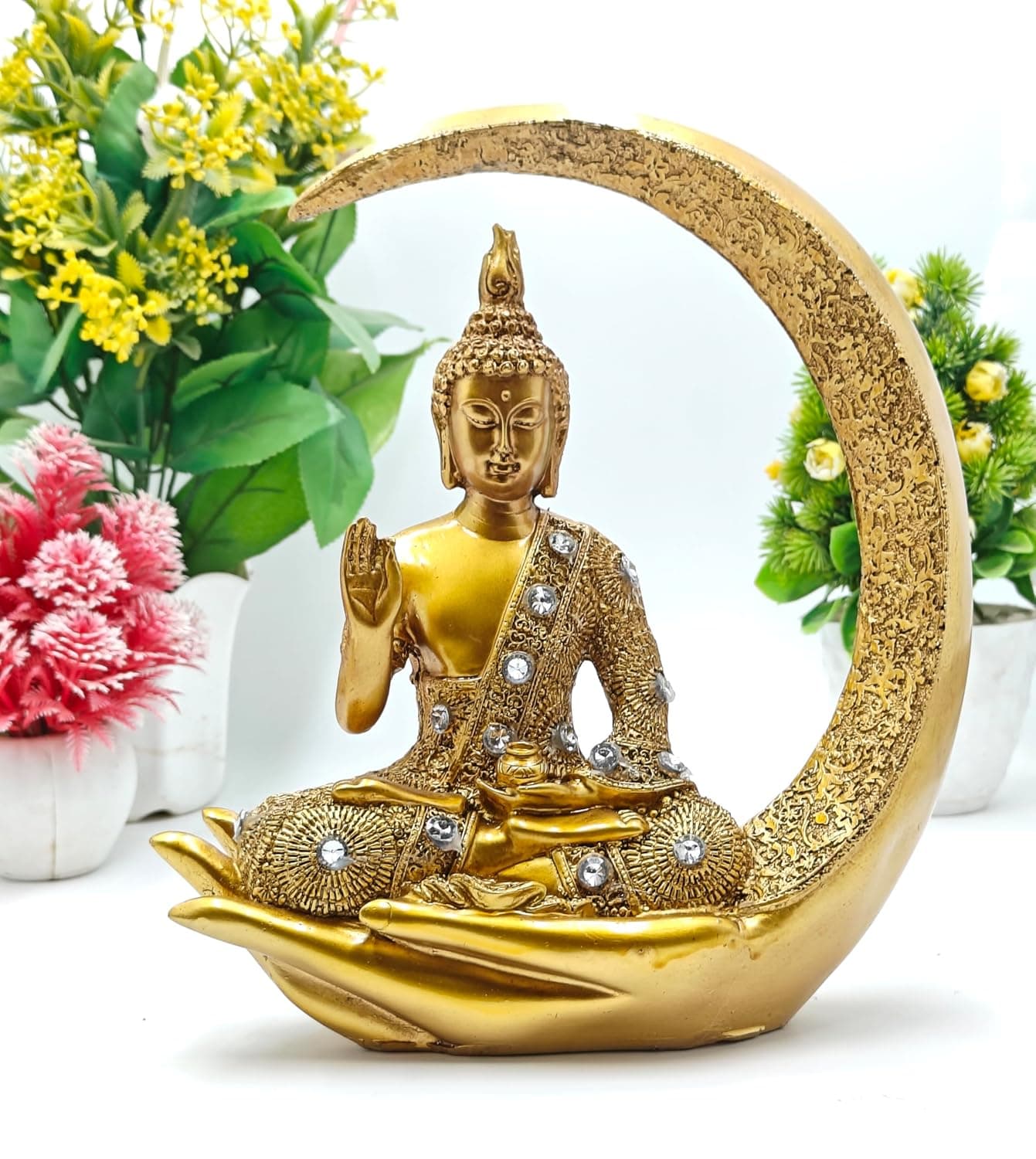 SN Handicrafts Antique Big Meditating Moon Buddha Statue Showpiece For Home DecorLiving RoomOfficeGiftingLord Buddha Idol Polyresin Decorative Figurine 9 Inch 23 Cm Black Gold Fantasy