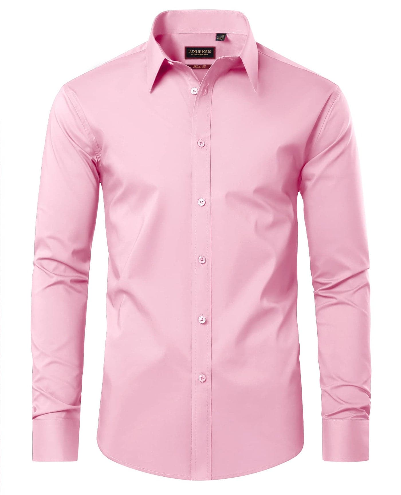 Lion Nardo Mens Dress Shirts Long Sleeve Dress Shirts for Men Cotton Button Down Shirt Regular Big and Tall Dress Shirts Pink