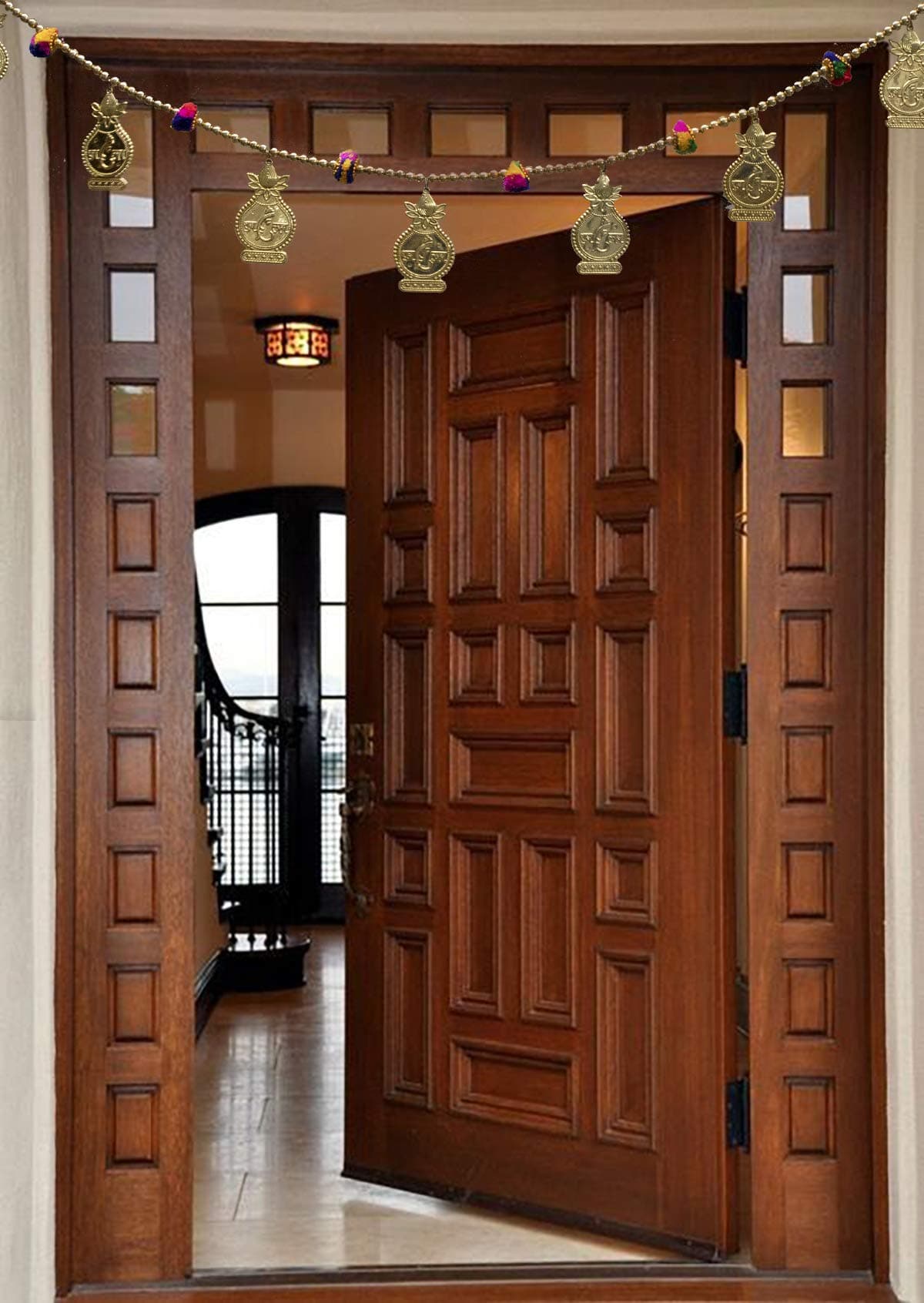 YOUSTYLO - YOU ARE PRIORITY Golden Subh Labh Kalash Leaf Traditional Subh Labh Art Handmade Door Pearl Toran Bandarwal for Home Door Hangings Decoration (SubhLabh Kalas)