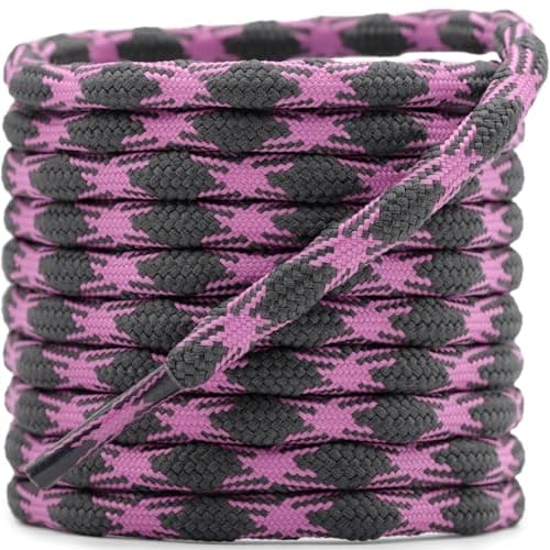 DELELE 2 Pair Round Wave Shape Non Slip Heavy Duty and Durable Outdoor Climbing Shoelaces Dark Gray&Rose Purple Hiking Shoe Laces Shoestrings-55 inch