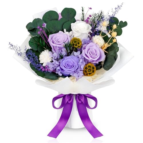 Perfectione Roses 4 Roses Mixed Bouquet for Mother's Day, Flowers for Delivery, Preserved Flowers Birthday Gift for Women Mom Wife Grandma Her, Light Purple