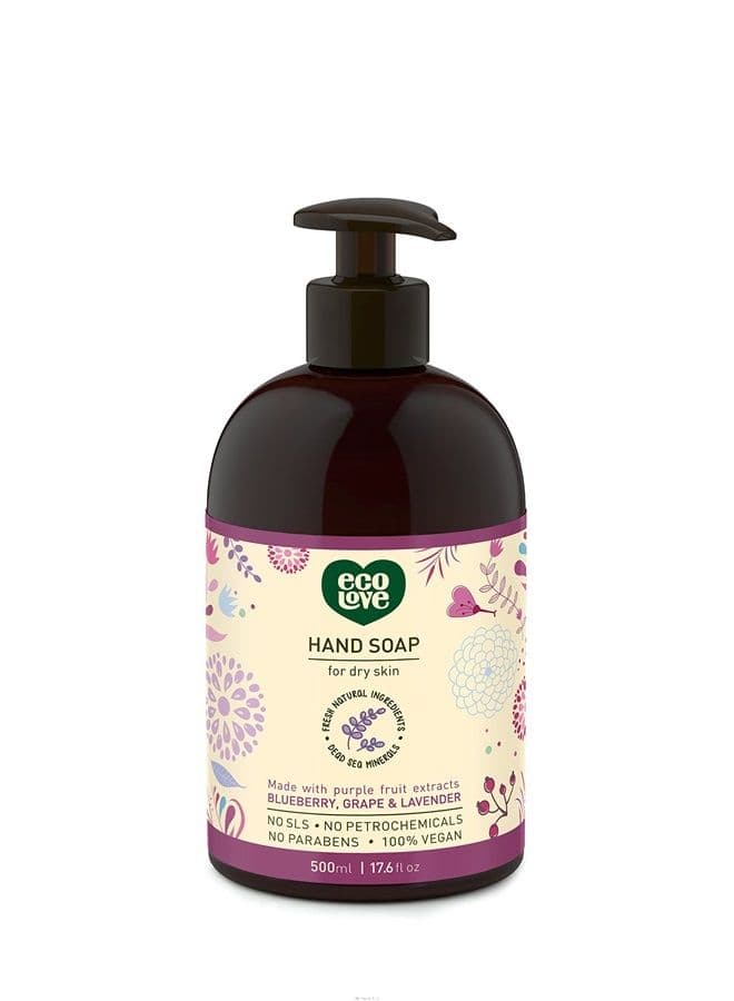 Natural Liquid Hand Soap - Organic Blueberry, Grape & Lavender - No SLS or Parabens - Vegan and Cruelty-Free Hand Soap, 17.6 oz