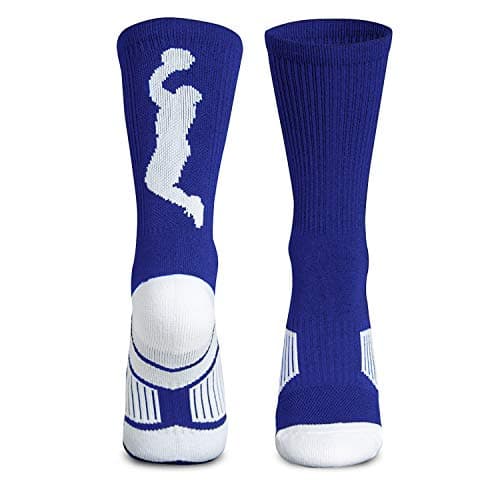 ChalkTalkSPORTS Athletic Half Cushioned Crew Socks | Basketball Player Design | Royal Blue/White
