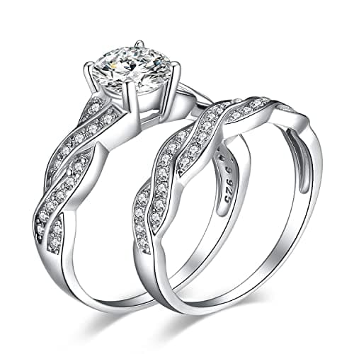 JewelryPalace Wedding Bands Engagement Rings for Women, 14K Gold Plated 925 Sterling Silver Cubic Zirconia Promise Rings for Her, Infinity Anniversary 1.5ct Simulated Diamond Ring Set Size 8