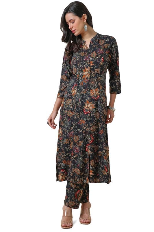 Soch Women Rayon Printed Co-Ords Set (CWA4KS10428A_Black, Small