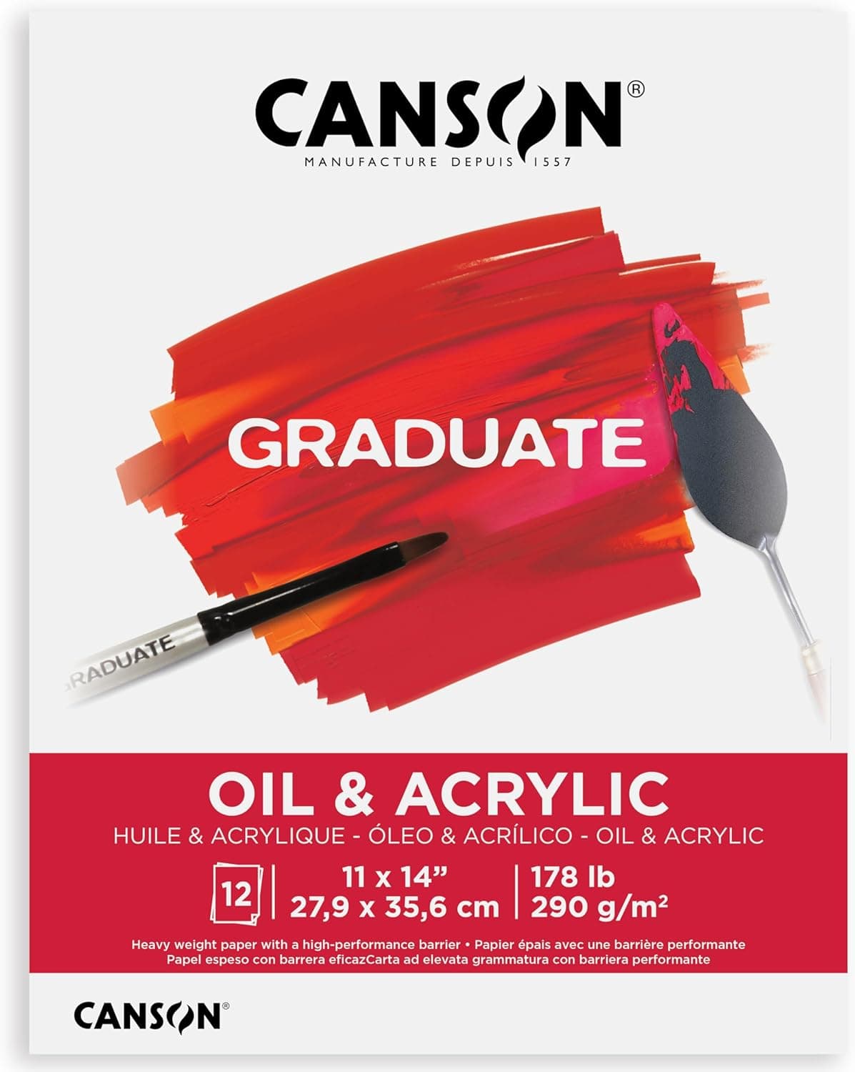 Canson Graduate Oil and Acrylic Paint Pad Foldover 11x14 inch 12 Sheets Artist Paper for Adults and Students Oil Acrylic Mixed Media and Painting