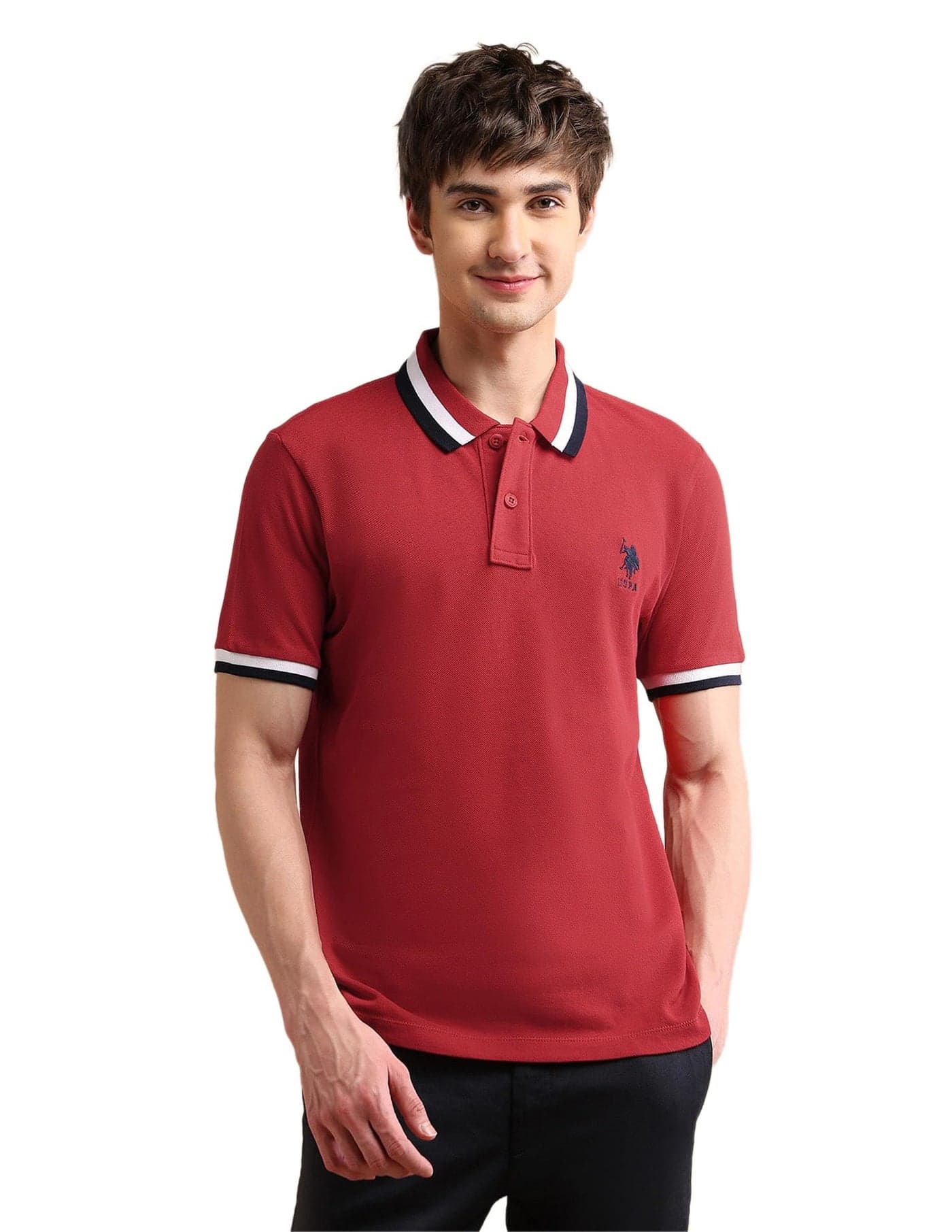 U.S. POLO ASSN. Solid Slim Fit Polo T Shirts for Men - 100% Cotton, Half Sleeves Mens Tshirt - XXL, Red