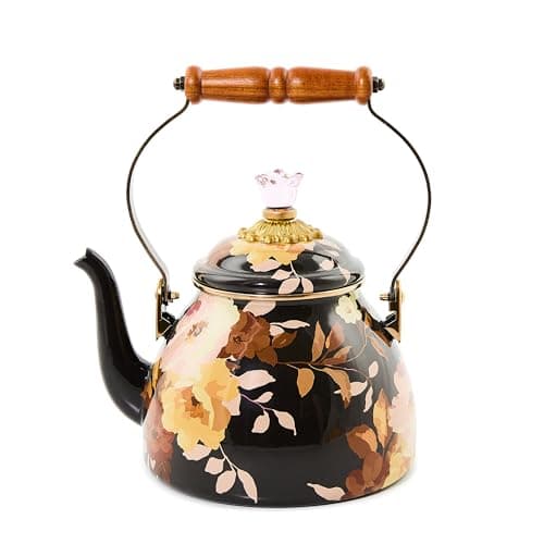 MACKENZIE-CHILDS Enamel Tea Kettle, Cute Kitchen Kettle for Stovetop, 2-Quart Capacity, Butterfly Garden