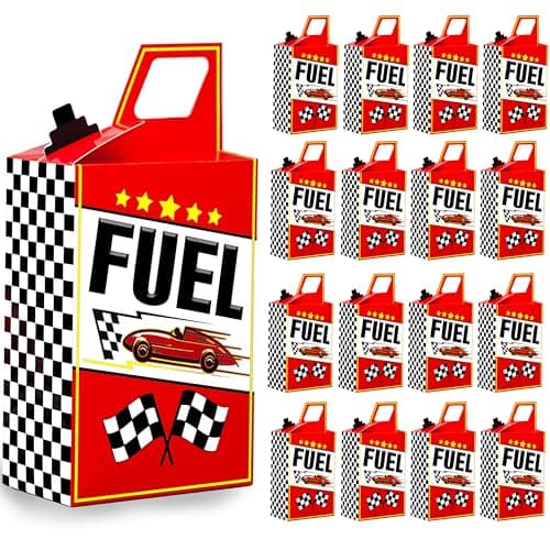 8HREST 24PCS Race Car Fuel Can Treat Boxes Racing Birthday Party Supplies Black And White Checkered Flag Party Boxes