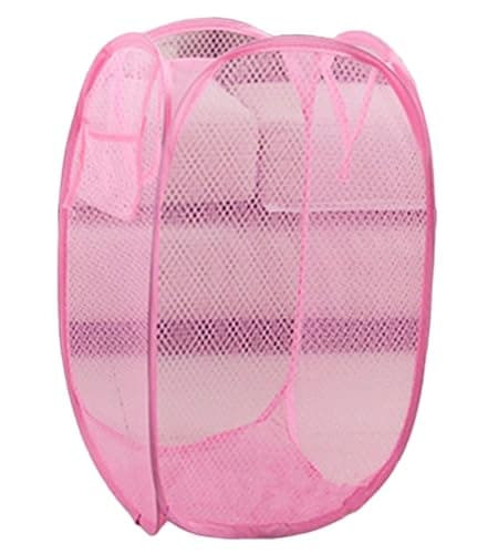 Foldable Extra Large Collapsible Net Hampers for Storage Blankets Pop-Up Mesh Baskets Commercial Laundry Sorters for Rv,Dorm,Pink