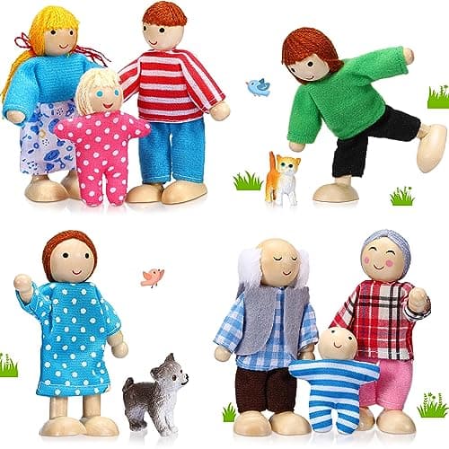 Skylety 10 Pcs Wooden Dollhouse Set of Mini People Figures Dollhouse Dolls Wooden Doll Play Figures AccessoriesPretty Style