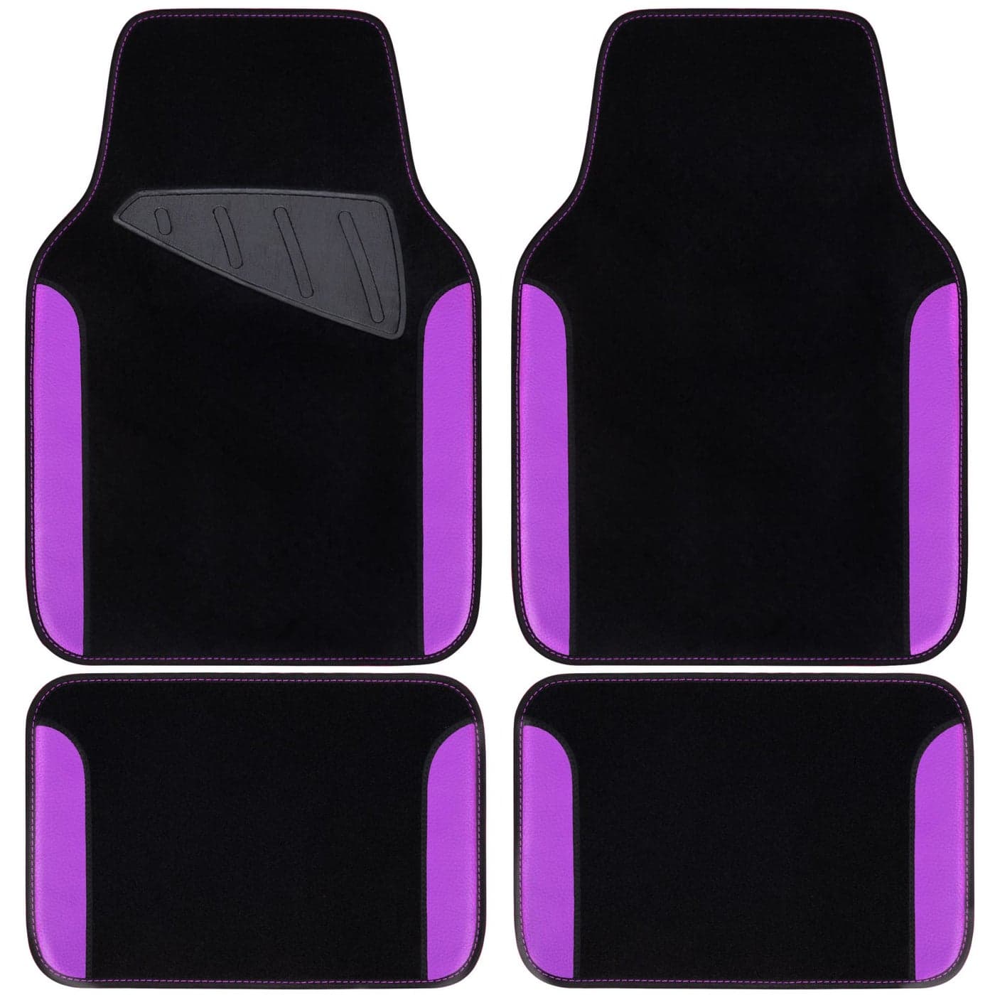 CAR PASS Waterproof Universal Fit Car Floor Mats Faux Leather Car Carpet Mats with AntiSlip Nibbs Backing Driver Heel Pad Fit for SUVVanssedans TrucksSet of 4pcs for Women Black with Purple
