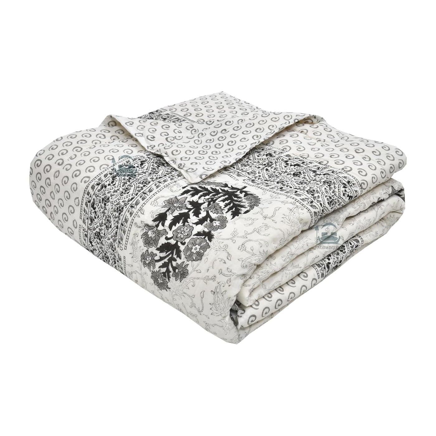AARMOZY Pure Cotton Jaipuri Razai Single Bed Hand Block Floral Buta Bail Print Quilt Blanket Black 60x90 inche