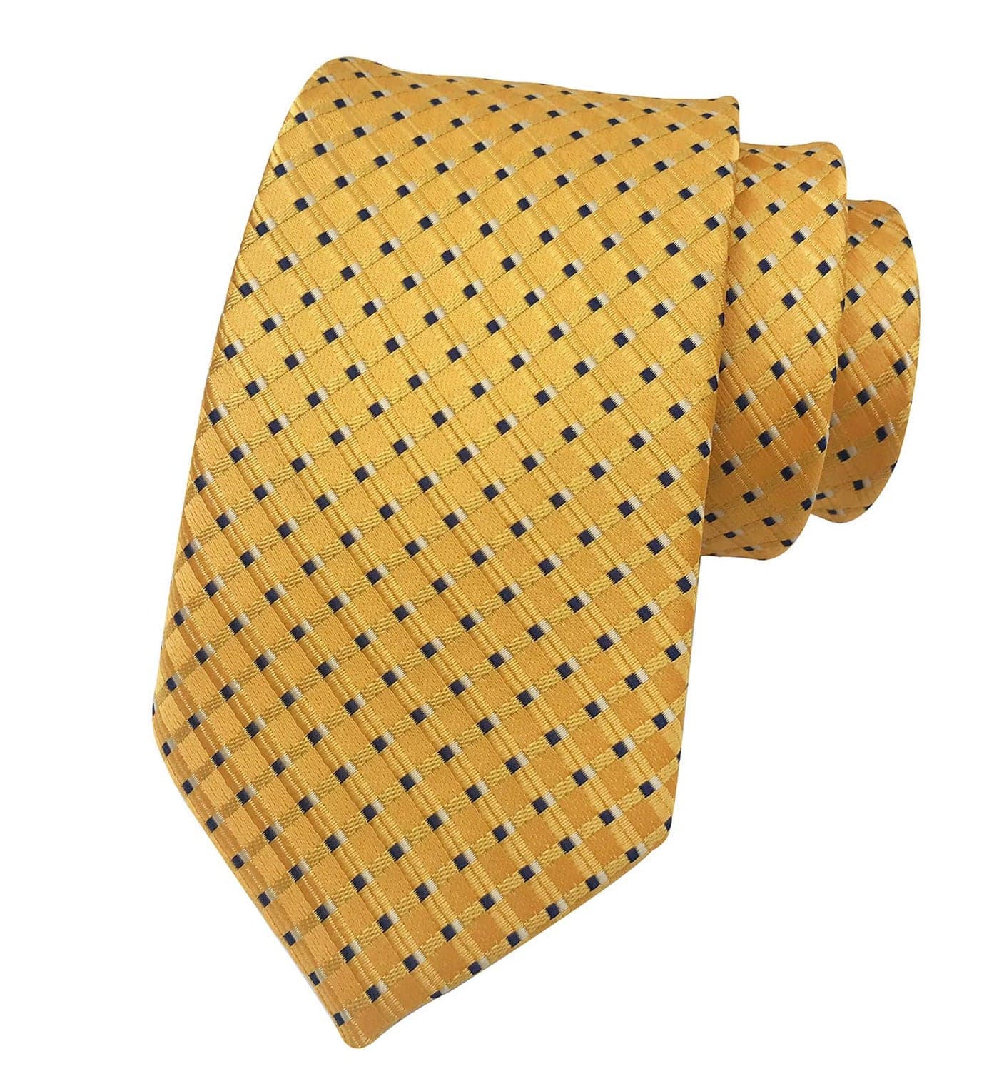 Elfeves Men Modern Tartan Formal Ties Checks Plaid Gingham Pattern Woven Necktie (One Size, Gold Yellow)