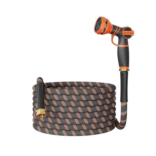 Giraffe Tools Non-Expandable Garden Hose 50FT 1/2” Lightweight Flexible Water Hoses Burst 600 psi with 9 Spray Function Nozzle Heavy Duty Hose