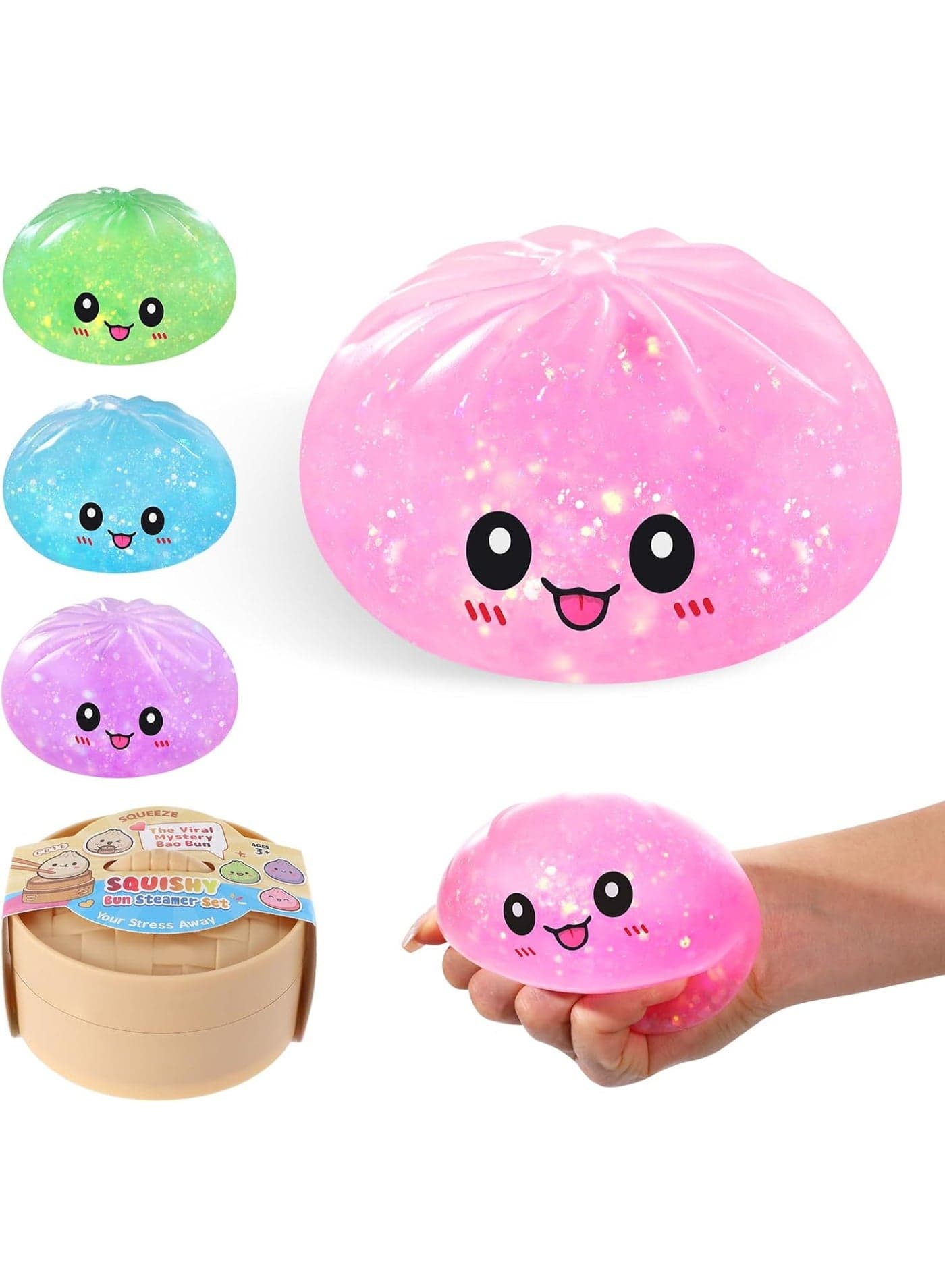 Dumpling Squishy with Mystery Box,Viral Squishy Dumpling,Colorful Dumplings Stress Balls Fidget Sensory Balls Bao Bun Squeeze (Pink)