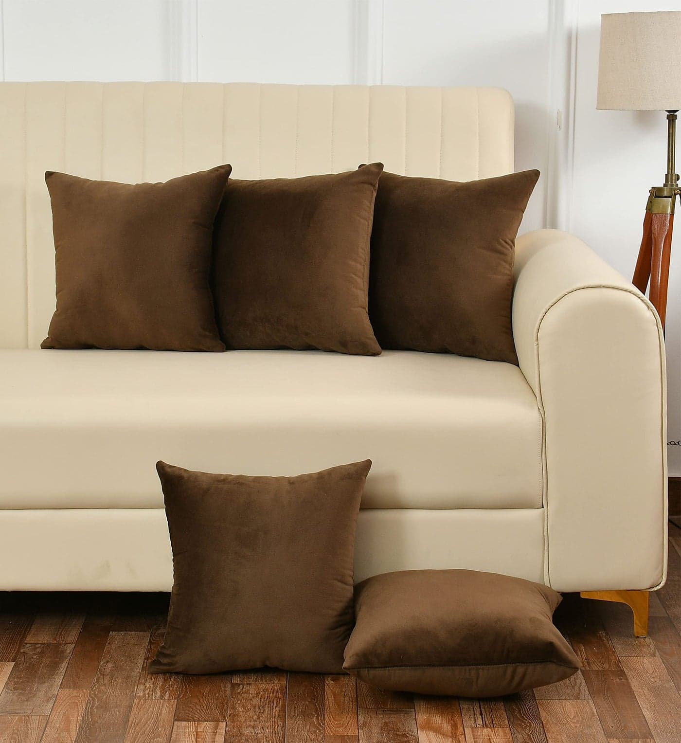 Yellow Weaves Soft Velvet Fabric 250 TC Cushion Cover 20 X 20 Inches, Set Of 5, (Coffee)