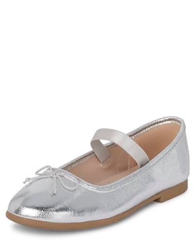 The Children's Place,Girls Closed Toe Ballet Flats,Silver,Little Kid,13