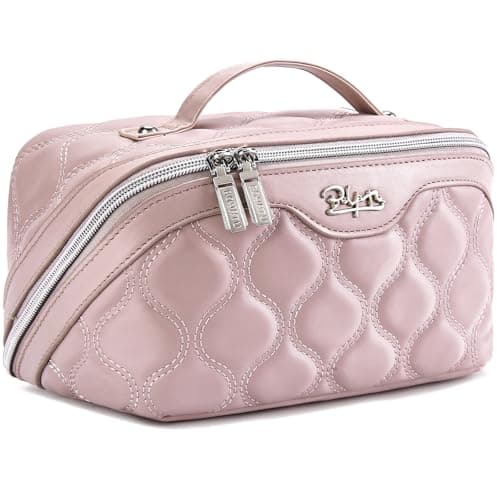 BOYATU Travel Makeup Bags for Women Cosmetic Bag: Puffy Make up Bags Set of 3 - Vegan Leather Makeup Organizer - Waterproof Large Toiletry Bag with Compartments - Travel Essentials (H-3-Pink)