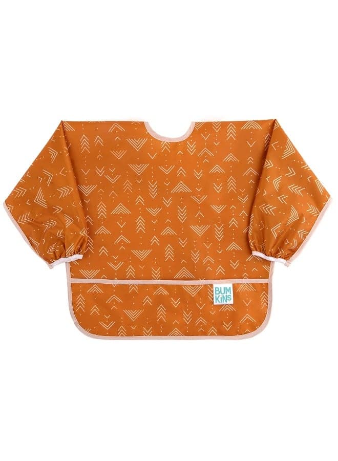 Bumkins Sleeved Bib for Girl or Boy, Baby and Toddler for 6-24 Mos, Essential Must Have for Eating, Feeding, Baby Led Weaning Supplies, Long Sleeve Mess Saving Food Catcher, Soft Fabric, Boho Orange