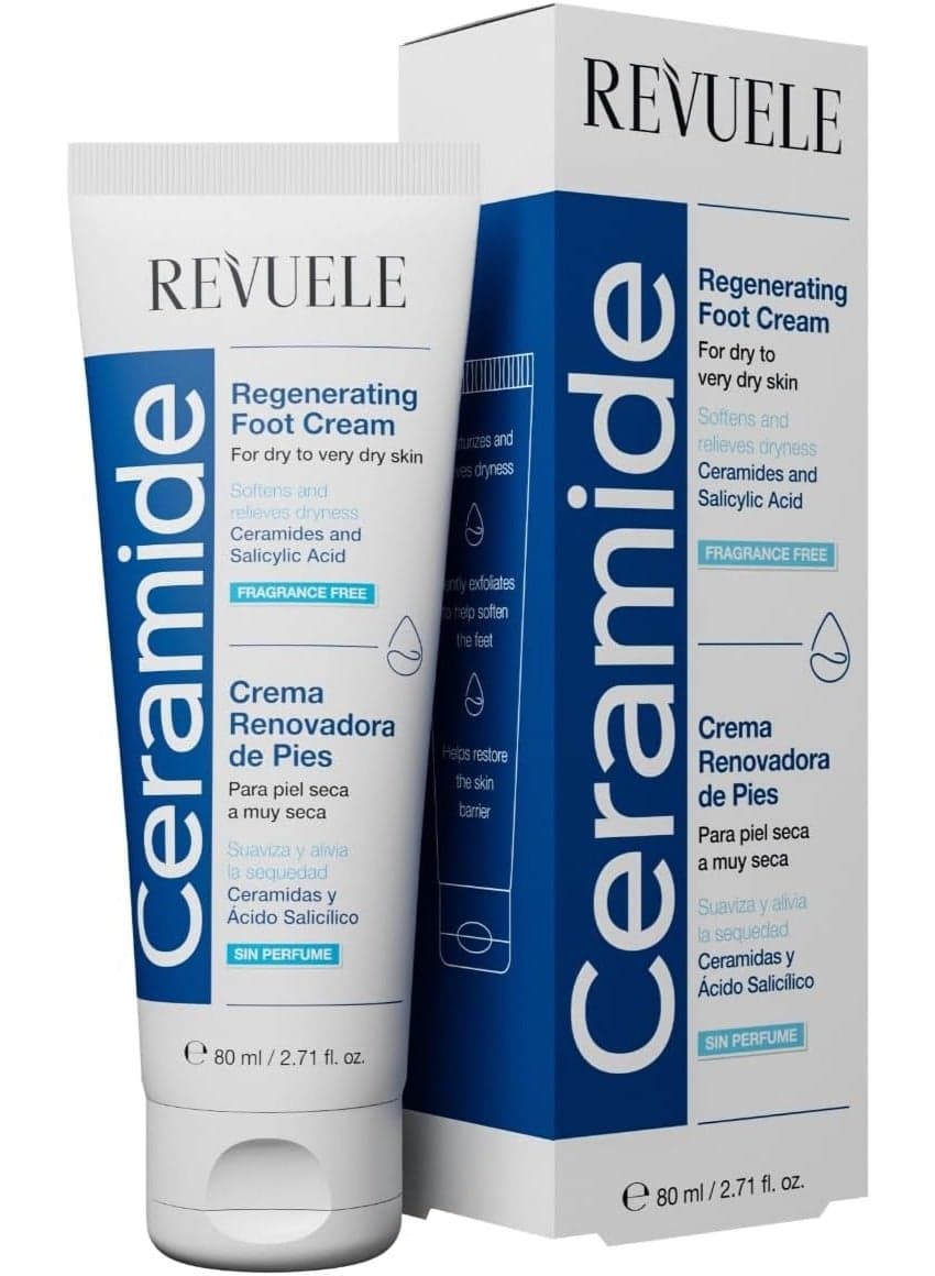 Revuele Regenerating Foot Cream with Ceramides and Salicylic Acid for Dry Skin, Fragrance Free, Cruelty-Free, 80ml