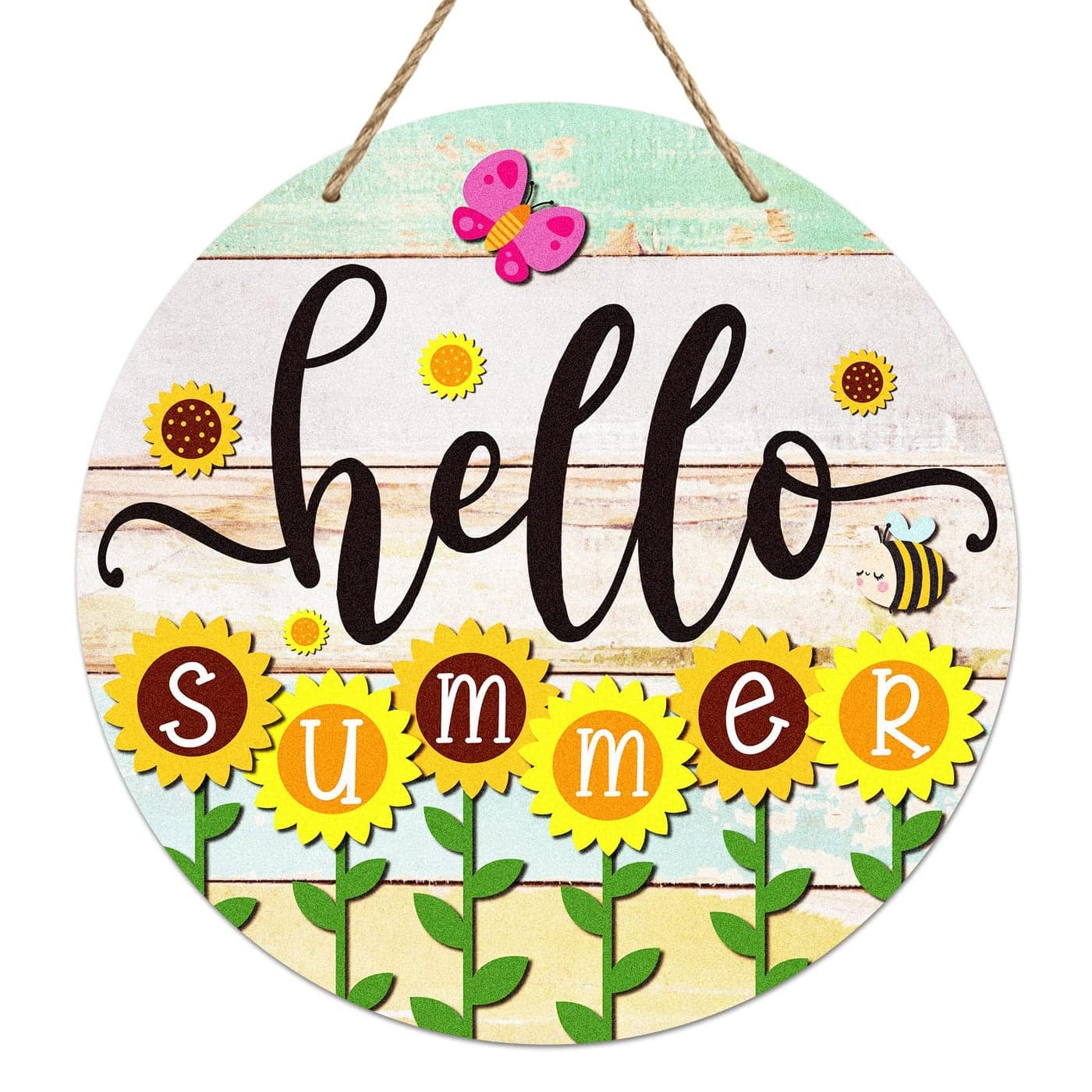 PETCEE Hello Summer Door Sign 118Farmhouse Sunflower Front Door Decor Welcome Hanger Wreaths for Home Office Summer Hanging Sign Wall Decorations Reusable Seasonal Sign for Kitchen Classroom Porch