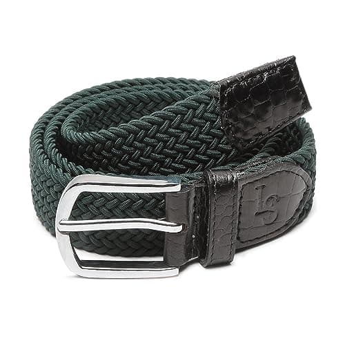 LOUIS STITCH Men's Sacramento Green Braided Elastic Stretch Belt with Leather Tipped End Stretchable Canvas Waist Band for Men Women Boys Girls Unisex (26-34 inch waist) (BE-EL)