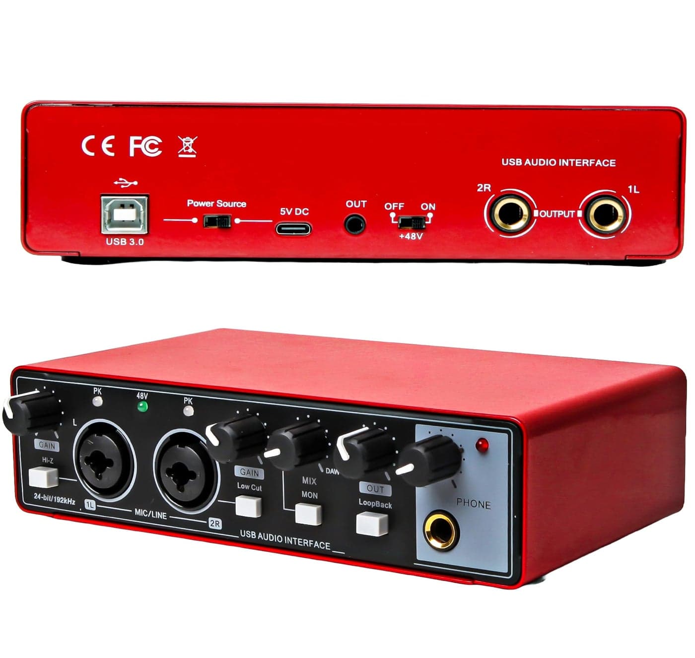 Powerpak AI-06 2 Channel Audio Interface | 24-bit/192kHz High Fidelity Recording, 48V Phantom Power Support | XLR/MIC/LINE inputs | Plug and Play-No Drivers for Recording, Podcaster