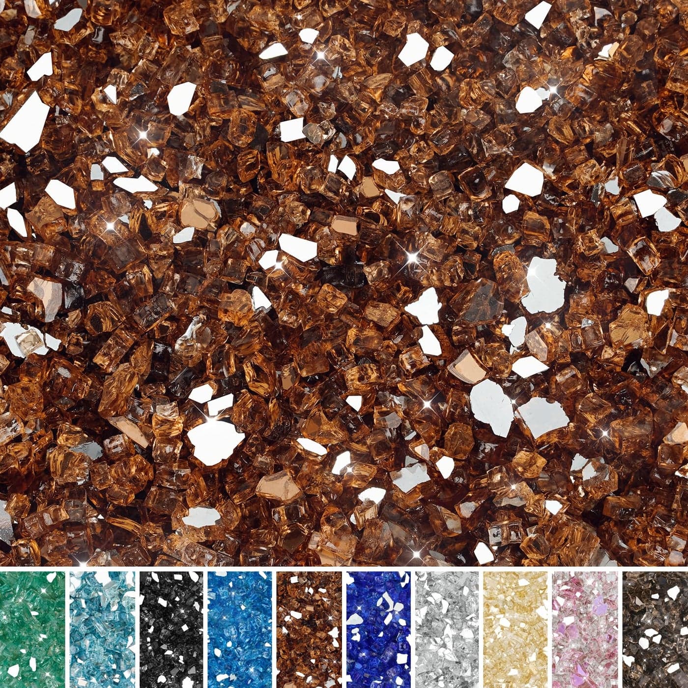 Skyflame High Luster 15Pound Reflective Fire Glass for Fire Pit Fireplace Landscaping 14Inch Copper Reflective