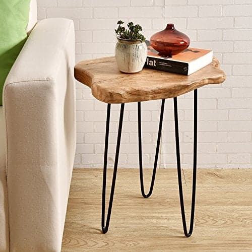 WELLAND Natural Edge End Table Wood Side Table Nightstand Plant Stand 205 TallUnique desktop
