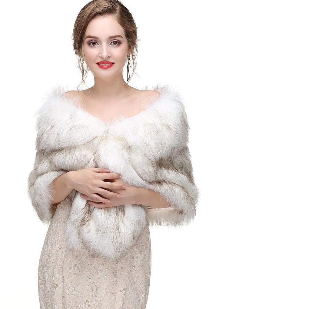 CanB Women's 1920s Faux Fur Wraps and Shawls Bridal Wedding Fur Stole Winter Faux Mink Fur Cape for Bridesmaids