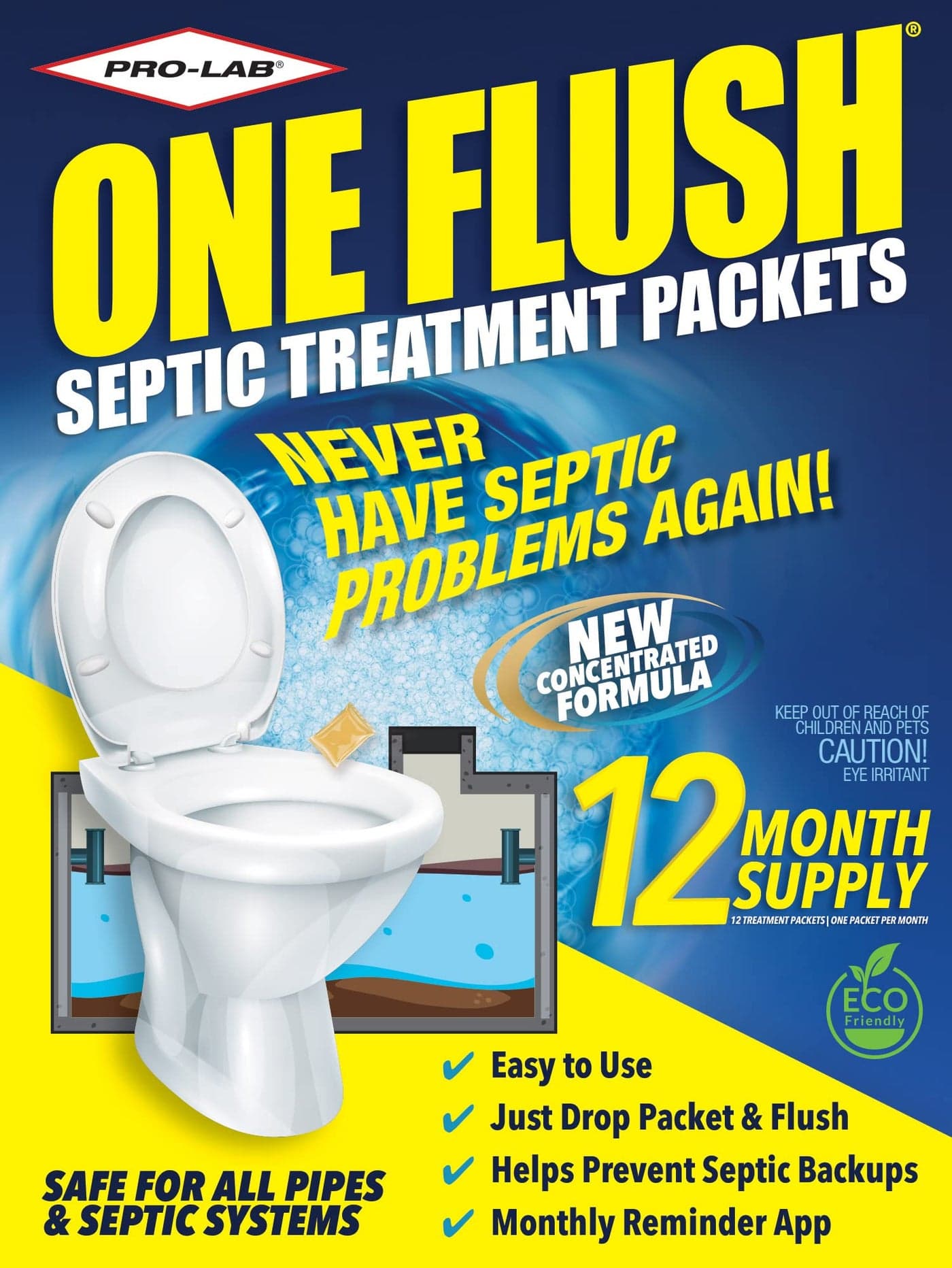 One Flush Septic Tank Treatment Packets 1 Year Supply of Dissolvable Septic Tank Treatment Packets Use Septic Treatment Enzymes Packets Monthly to Prevent Expensive Septic System Backups 12 Count