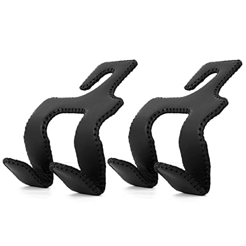 AMVOYOA 【2021 Upgraded】 Car Purse Hook, 2 in 1 Car Seat Headrest Hooks Durable Hanger Storage Holder Leather Organizer for Hanging Grocery Bags, 2 Pack, Black